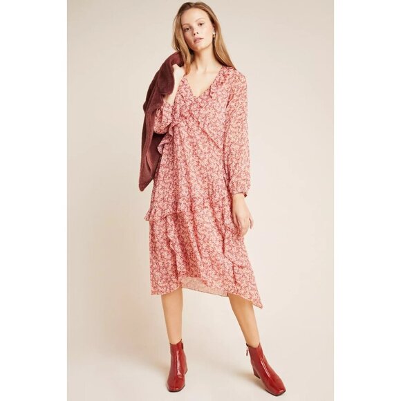 Maeve Anthropologie Sirena Ruffled Tunic Puff Sleeve Ruffle Dress Size Medium - Picture 1 of 10